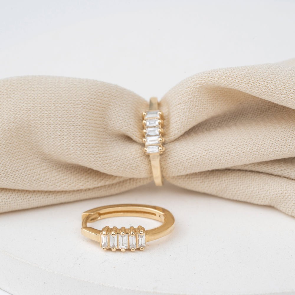 Solid Gold Mini Baguette Hoop Earrings