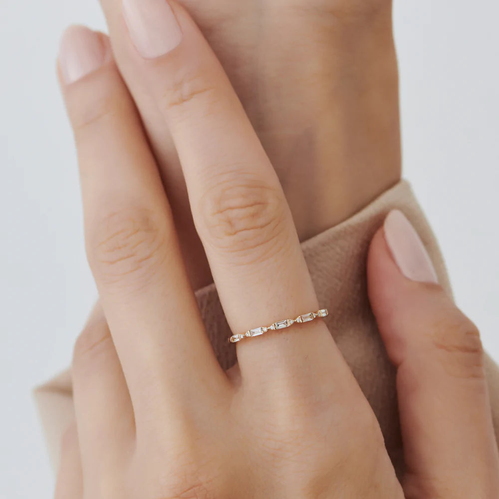 Solid Gold Stackable Dainty Baguette Diamond Ring