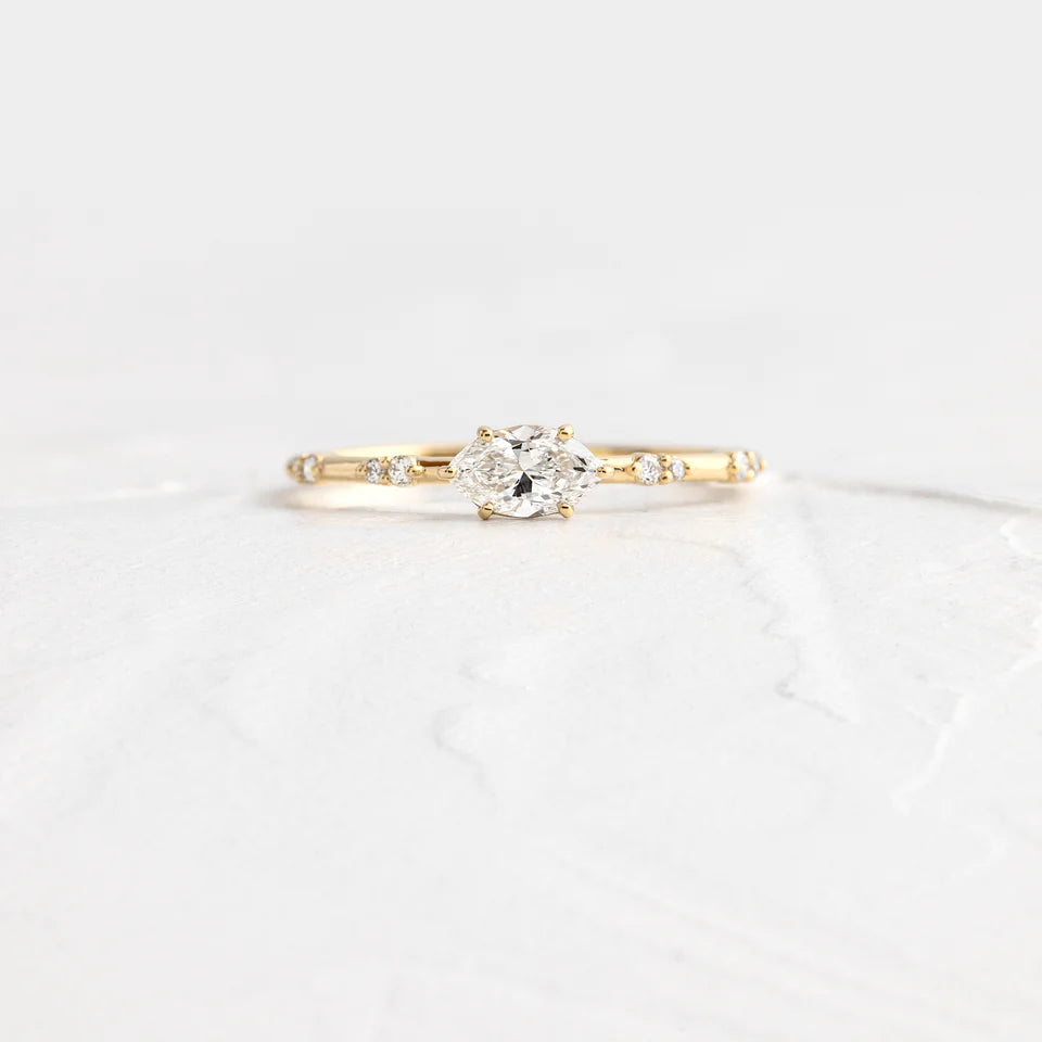 Solid Gold Bright Side Ring, 0.30ct. Marquise Cut Diamond