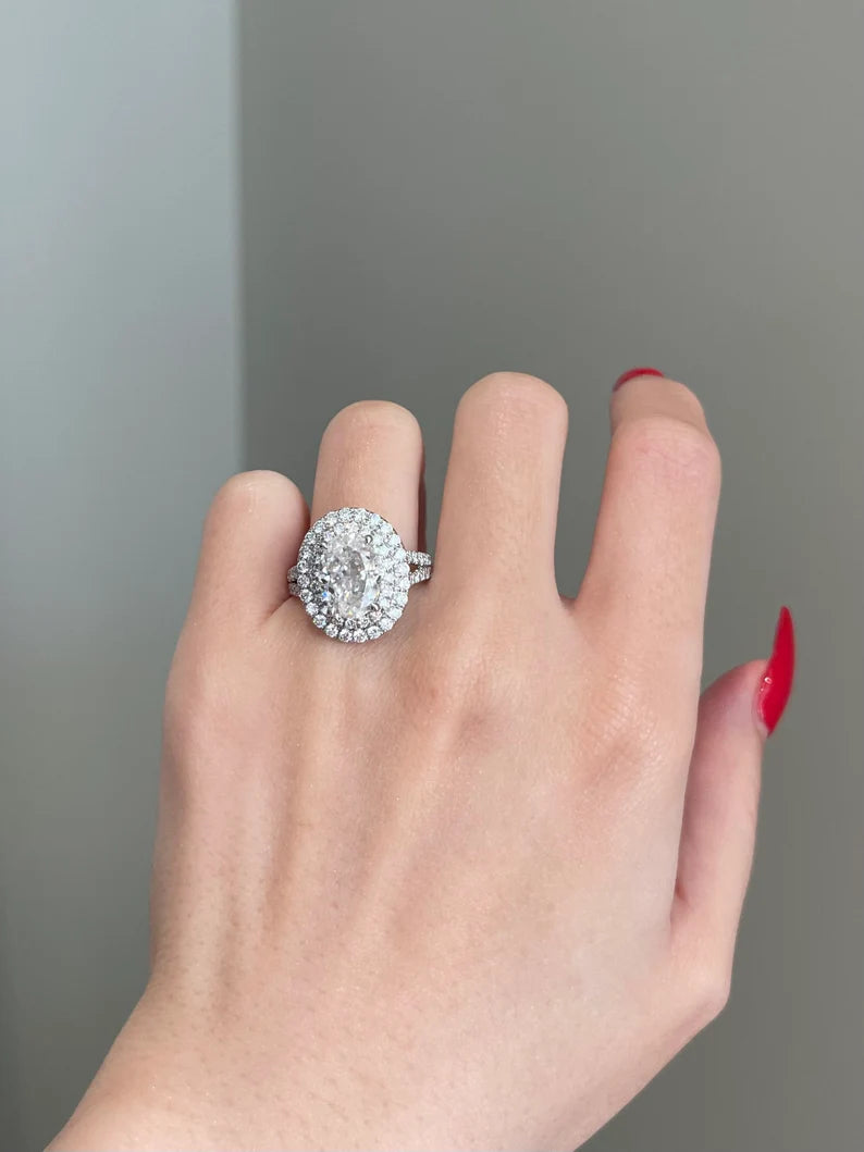 Solid Gold 3.5 Carat Oval Cut Moissanite Engagement Diamond Ring