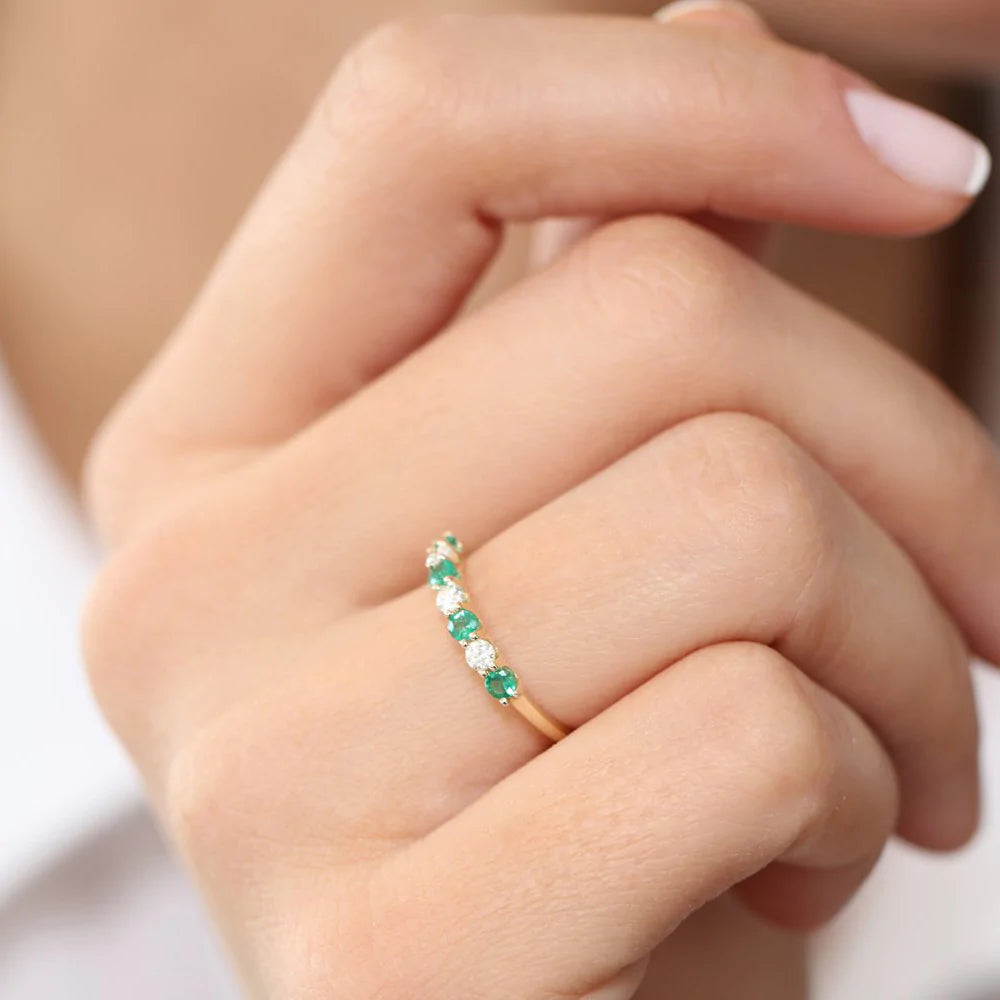 Alternating Emerald and Moissanite Wedding Band, photo 7