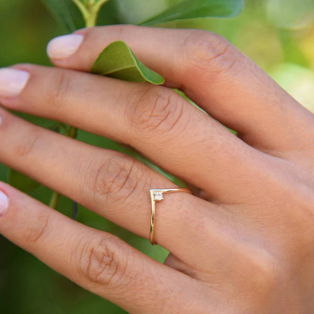 Solid Gold Chevron Diamond Ring