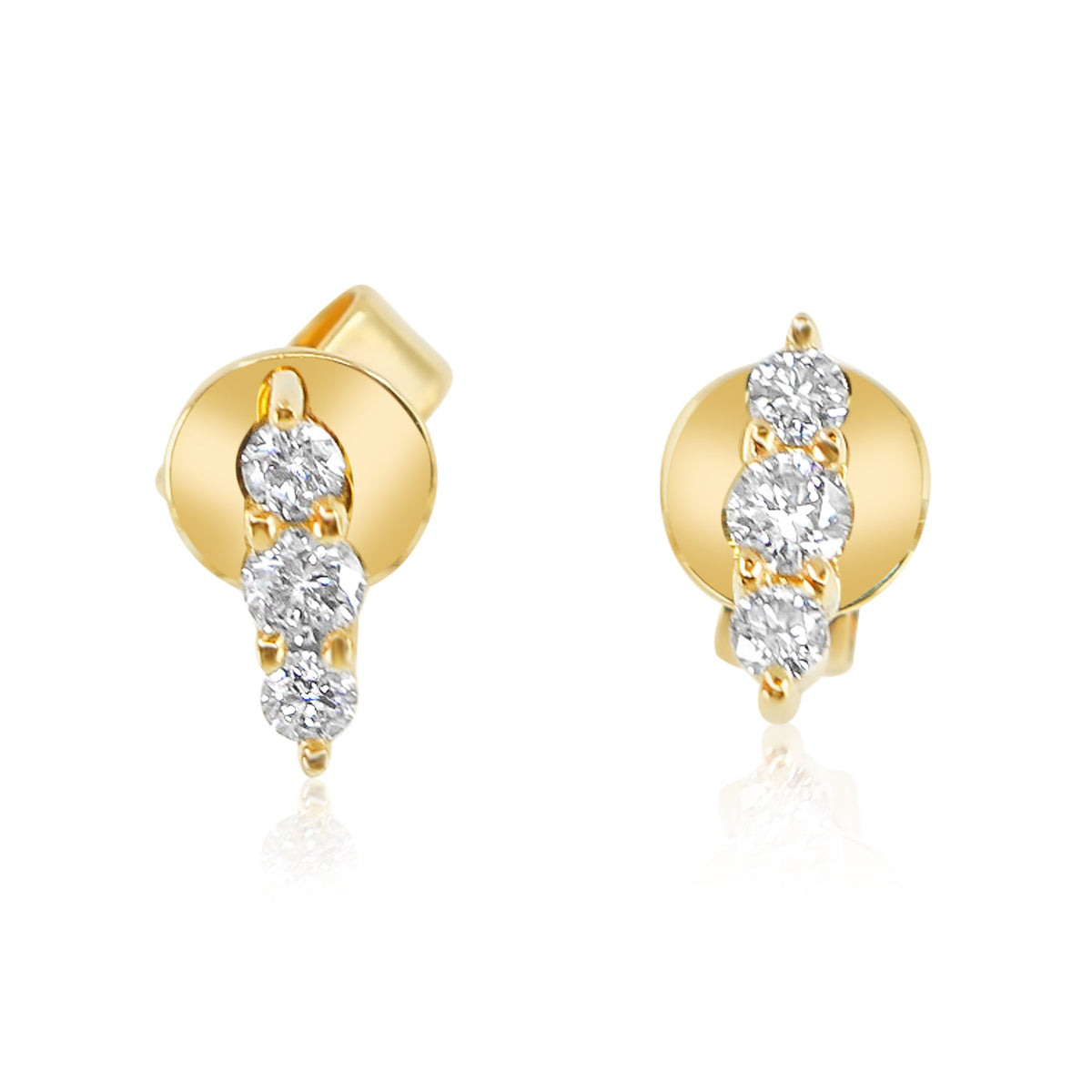 Solid Gold Round Diamond Line Stud Earring