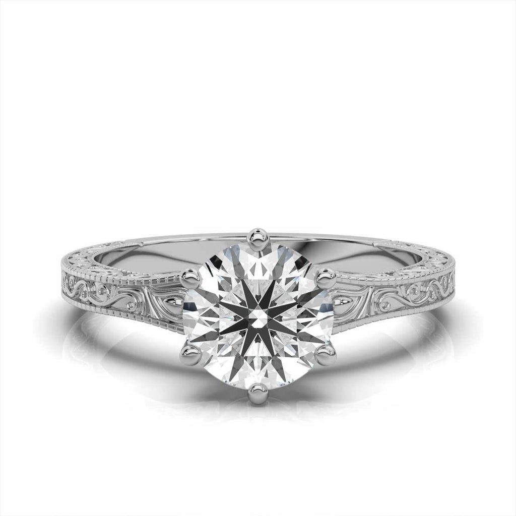 Solid Gold 2 CT Hand Crafted Engraved Lab Grown Diamond Ring