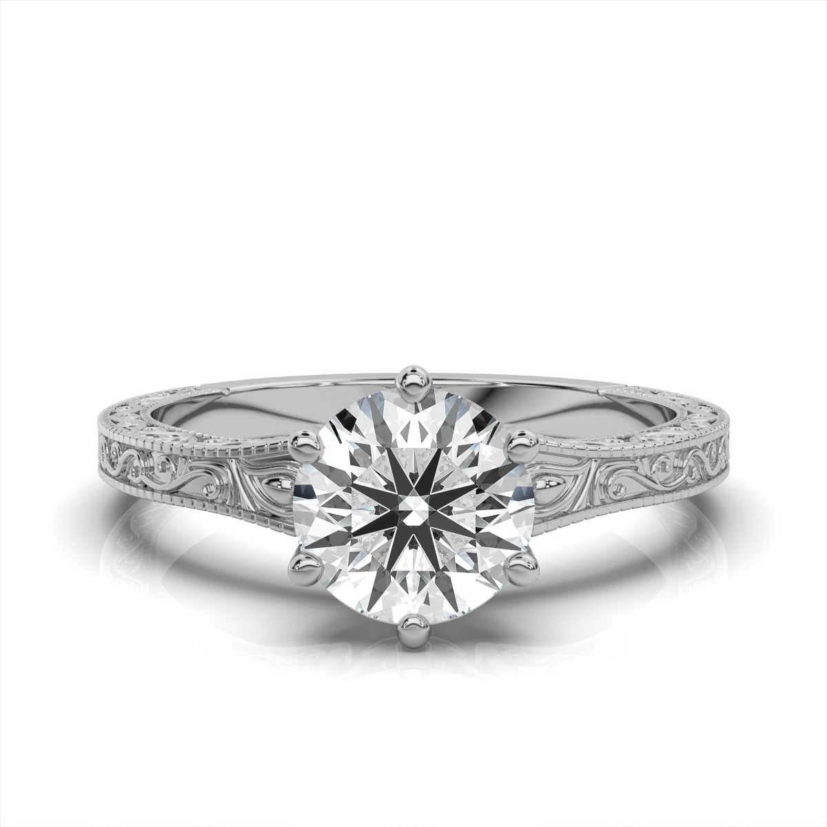Solid Gold Engagement Ring 2 CT Hand Crafted Engraved Lab Grown Diamond