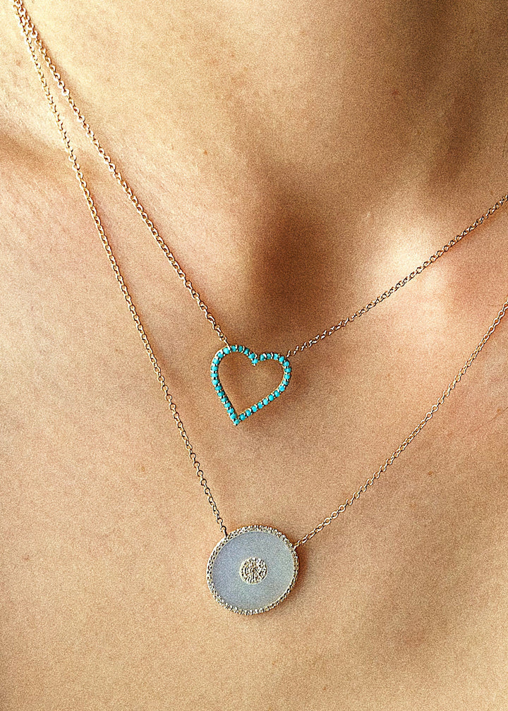 Solid Gold Turquoise Heart Necklace