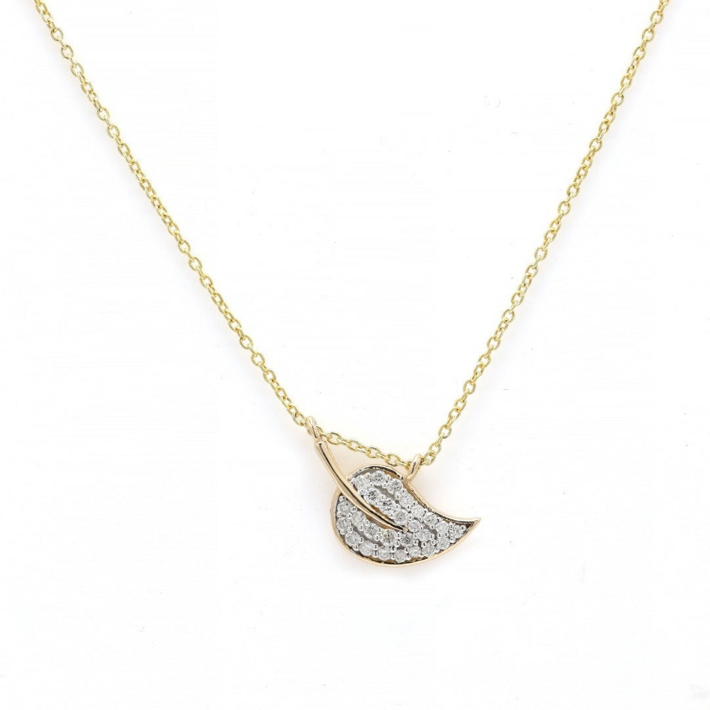 Solid Gold Leaf Diamond Pendant Necklace
