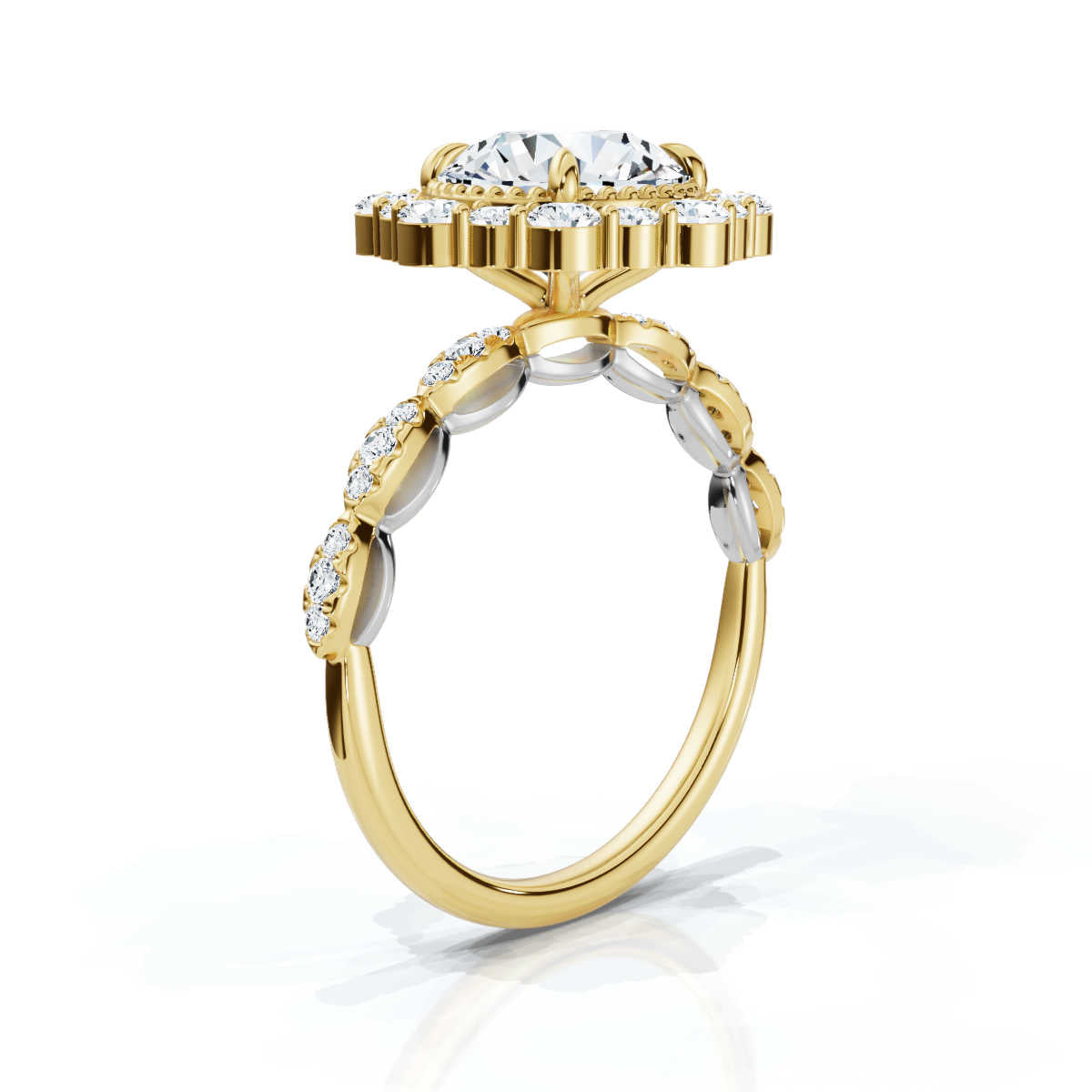 Solid Gold 3 CT Halo Lab Grown Diamond Engagement Ring (4EE027)