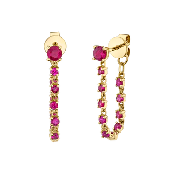 Solid Gold Ruby Long Loop Earrings