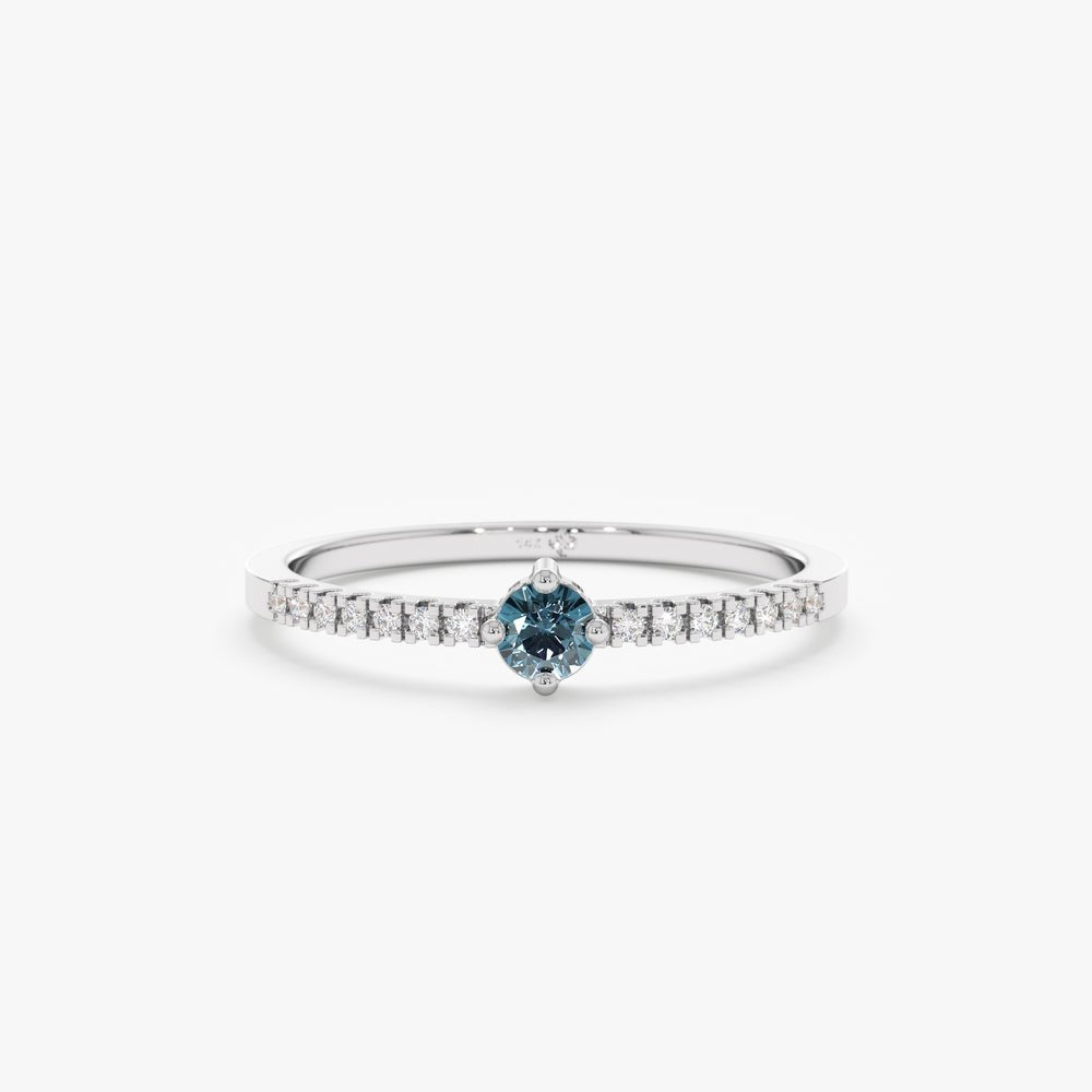 14K Solid Gold Blue Topaz and Diamond Engagement Ring