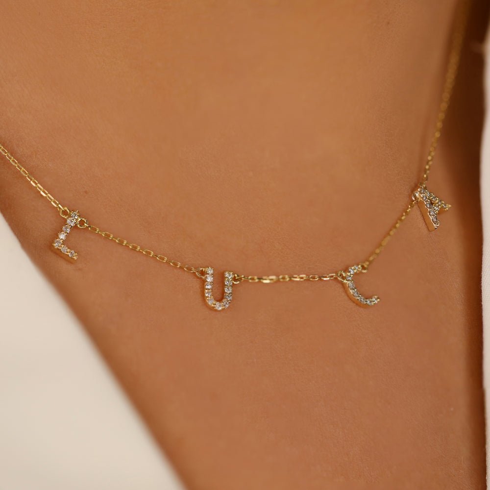 Solid Gold Diamond Name Station Necklace (2B7A43)