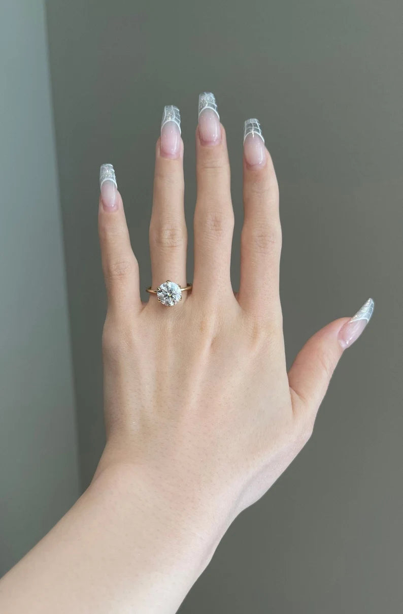 Solid Gold 3 Carat Brilliant Round Moissanite Engagement Ring