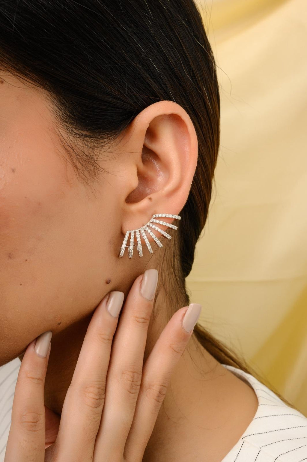 Solid Gold Cocktail Climber Diamond Cuff Earrings (08BEC9)