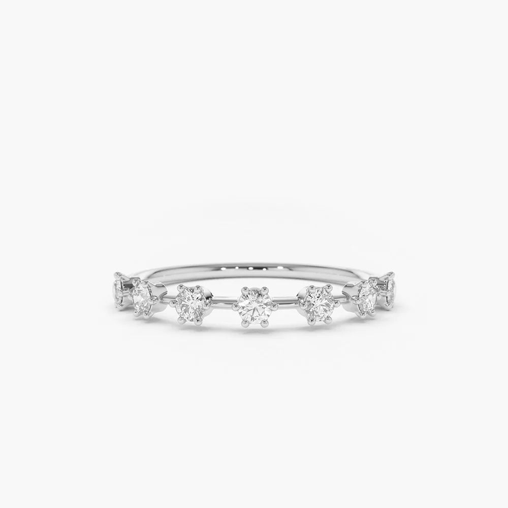 Solid Gold 7 Stone Round Diamond Wedding Ring