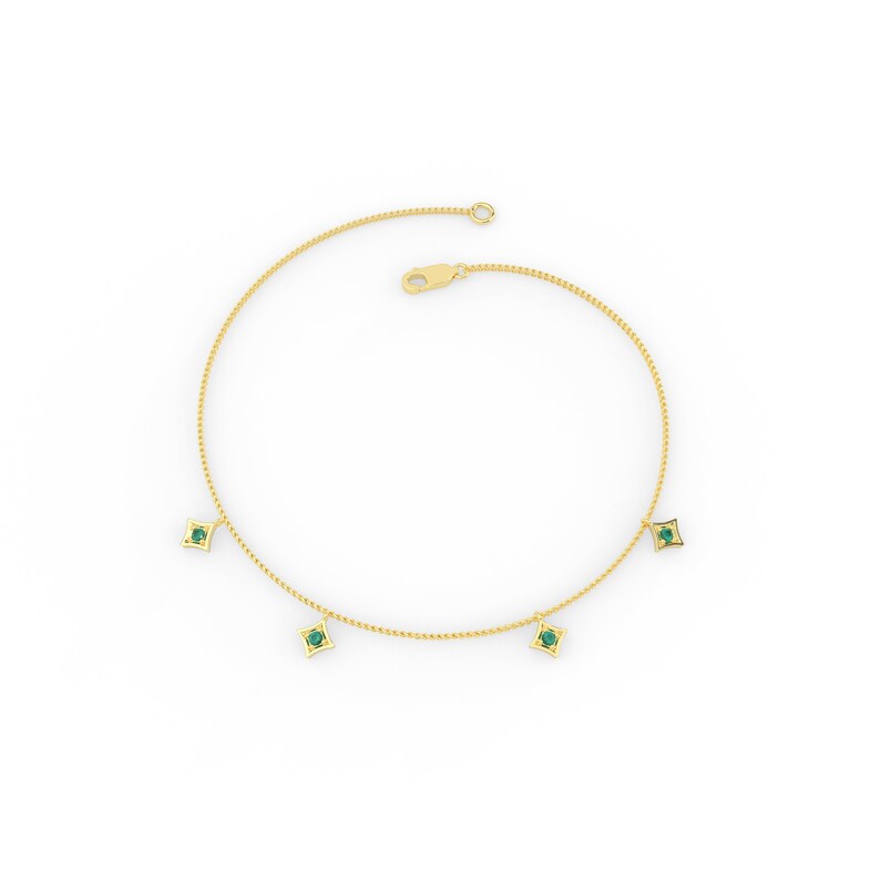 Solid Gold Natural Emerald Charm Bracelet