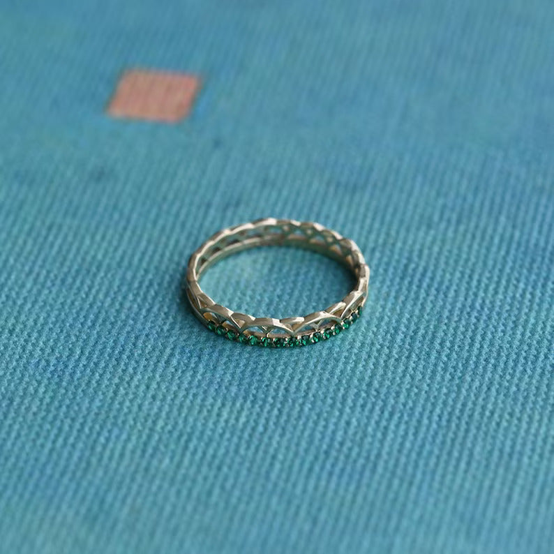 Solid Gold Emerald Celtic Wedding Band Ring