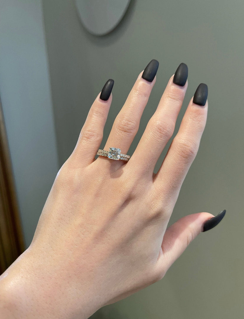 Solid Gold 2 Carat Asscher Cut Moissanite Diamond Ring