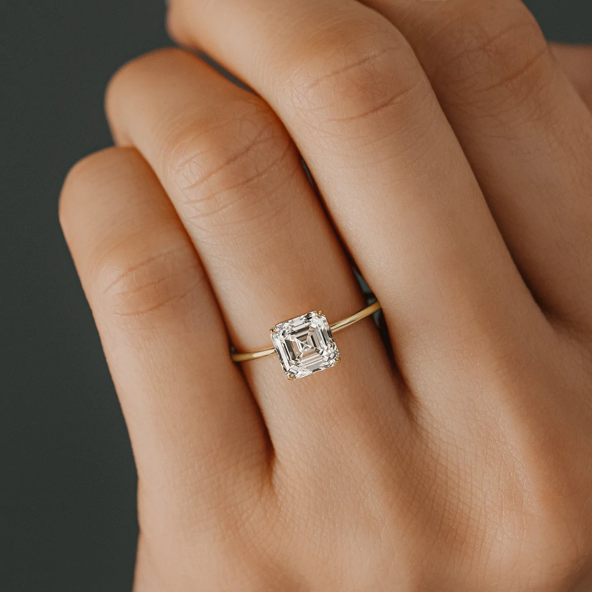 Solid Gold Whisper Ring, 1.5ct. Asscher Cut Diamond Moissanite Ring