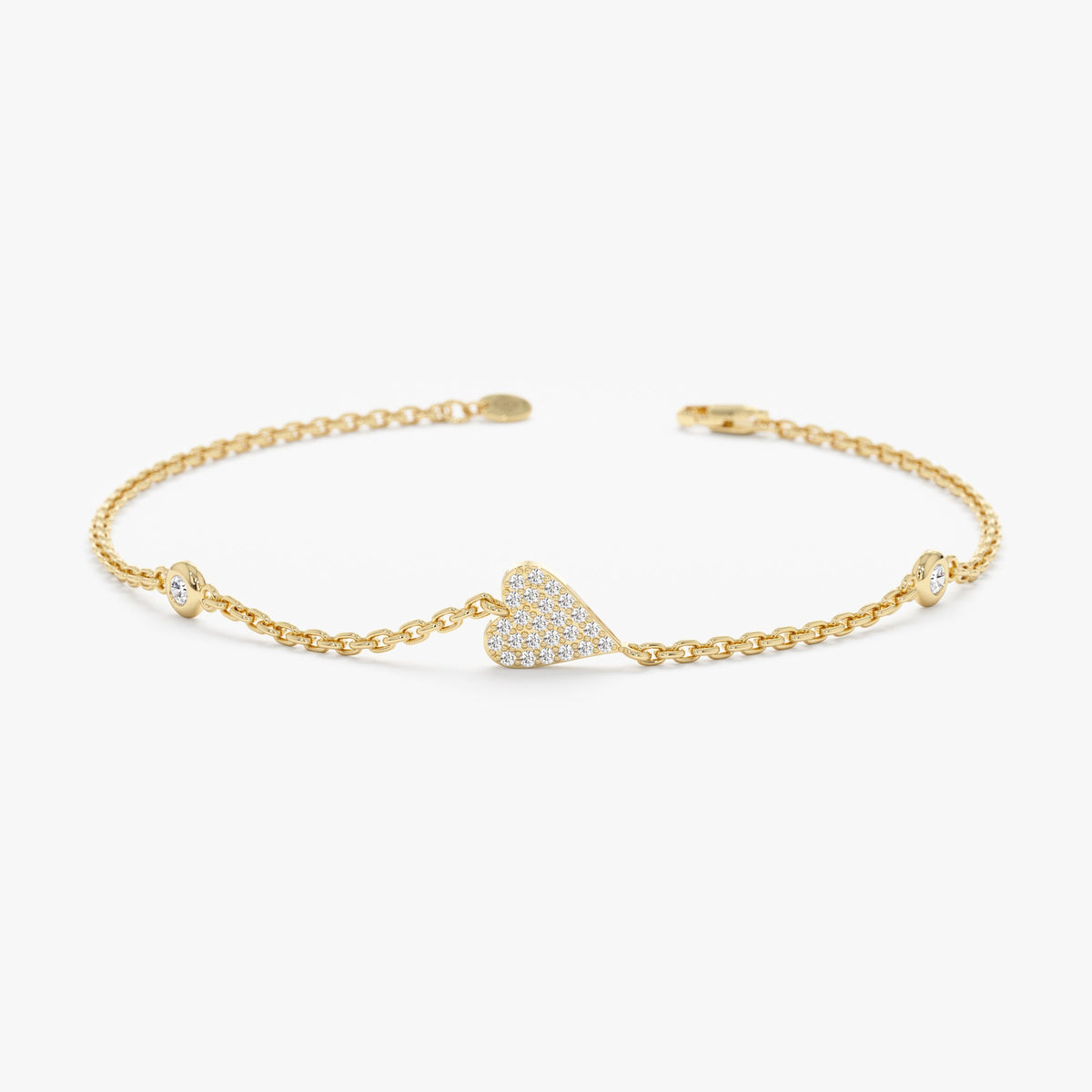 Solid Gold Diamond Heart Station Bracelet