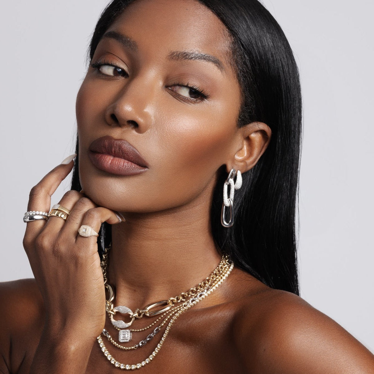 Solid Gold Diamond Paperclip Drop Earring