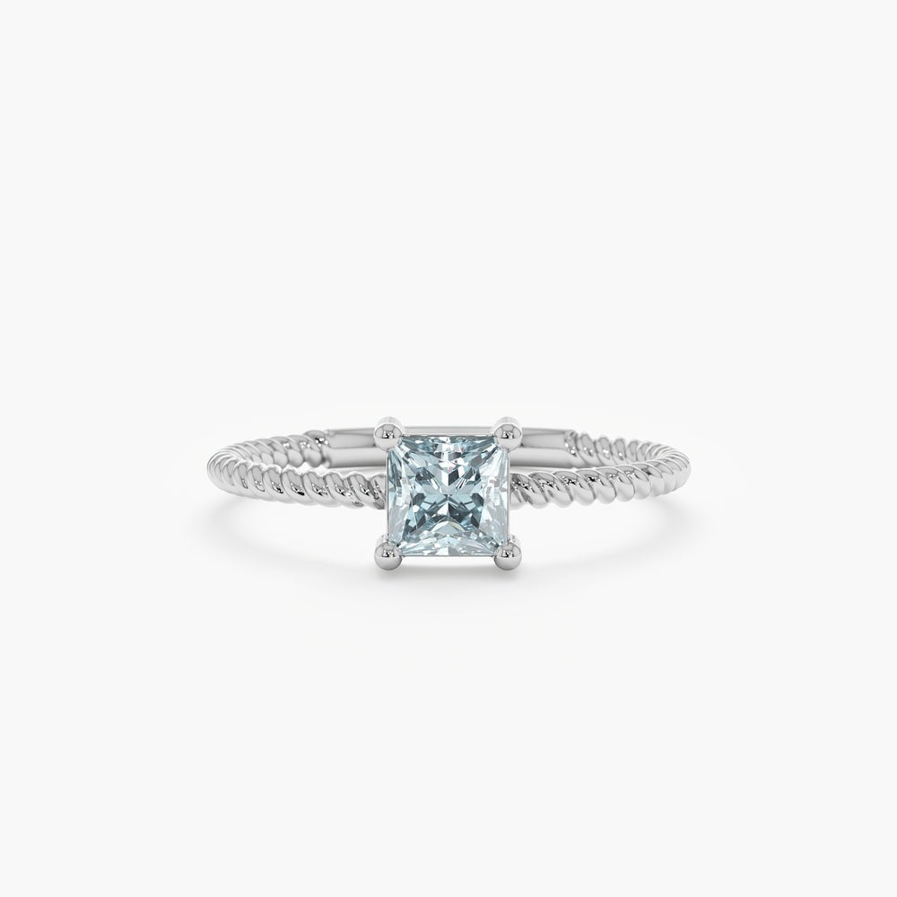 Solid Gold Aquamarine Square Ring (475A60)