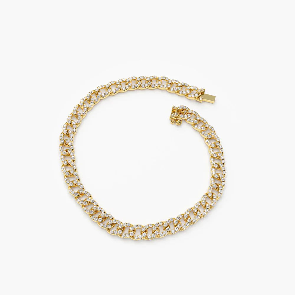 Solid Gold 4.8MM Diamond Cuban Link Bracelet