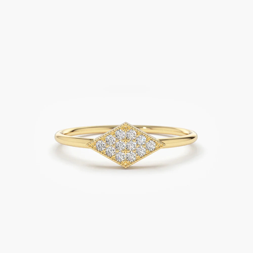 Solid Gold Diamond Shape Micro Pave Ring