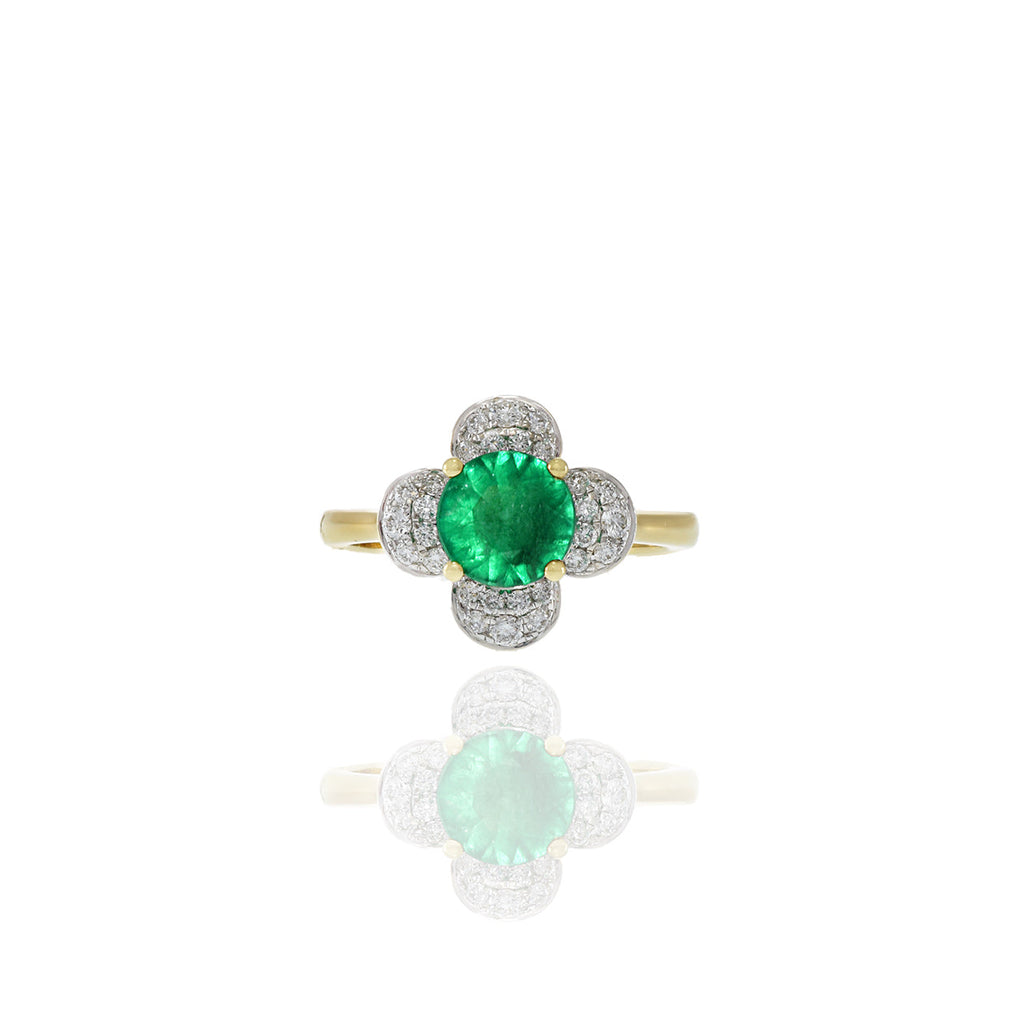 Solid Gold Emerald and Diamond Flower Ring (586D37)