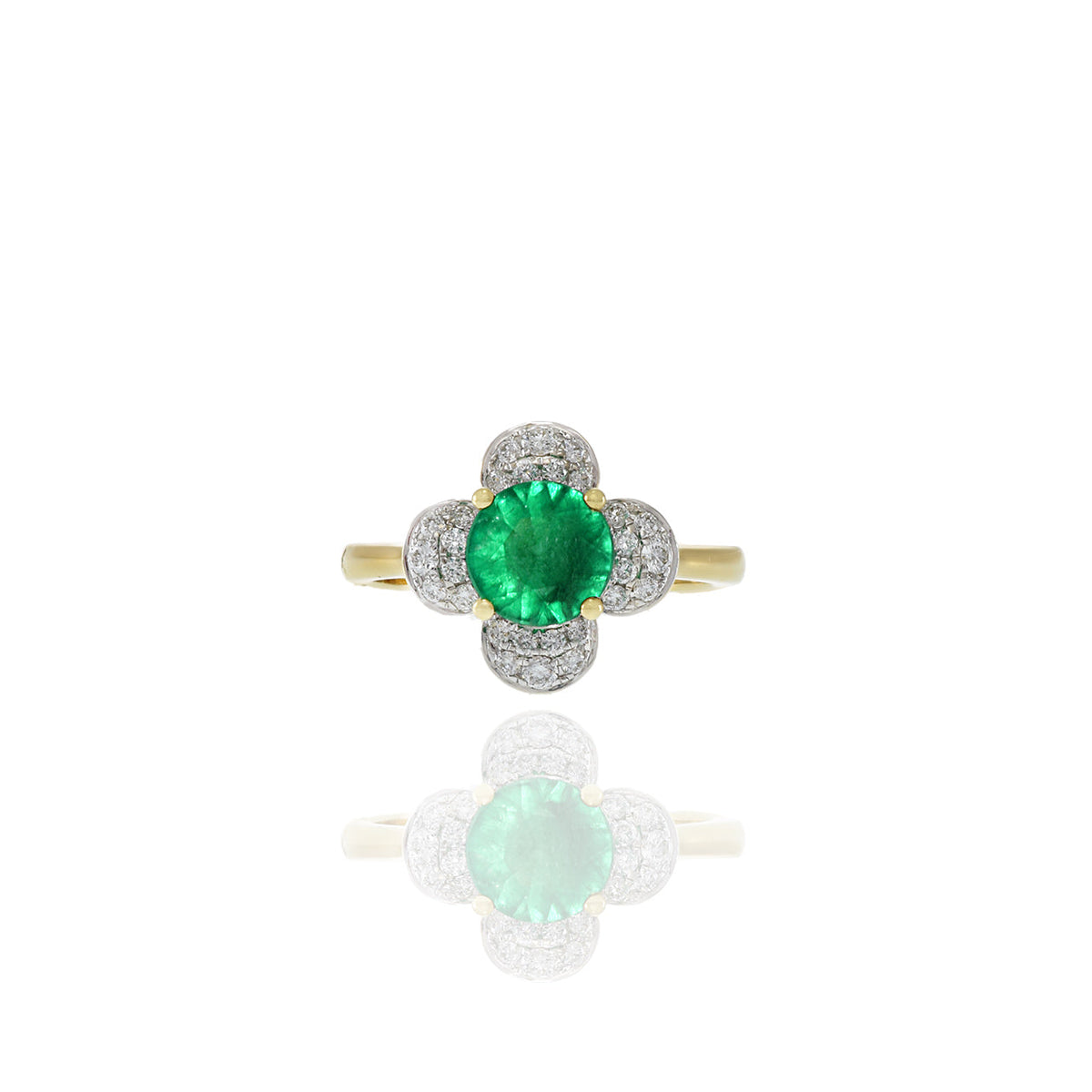 Solid Gold Emerald and Diamond Flower Ring (586D37)