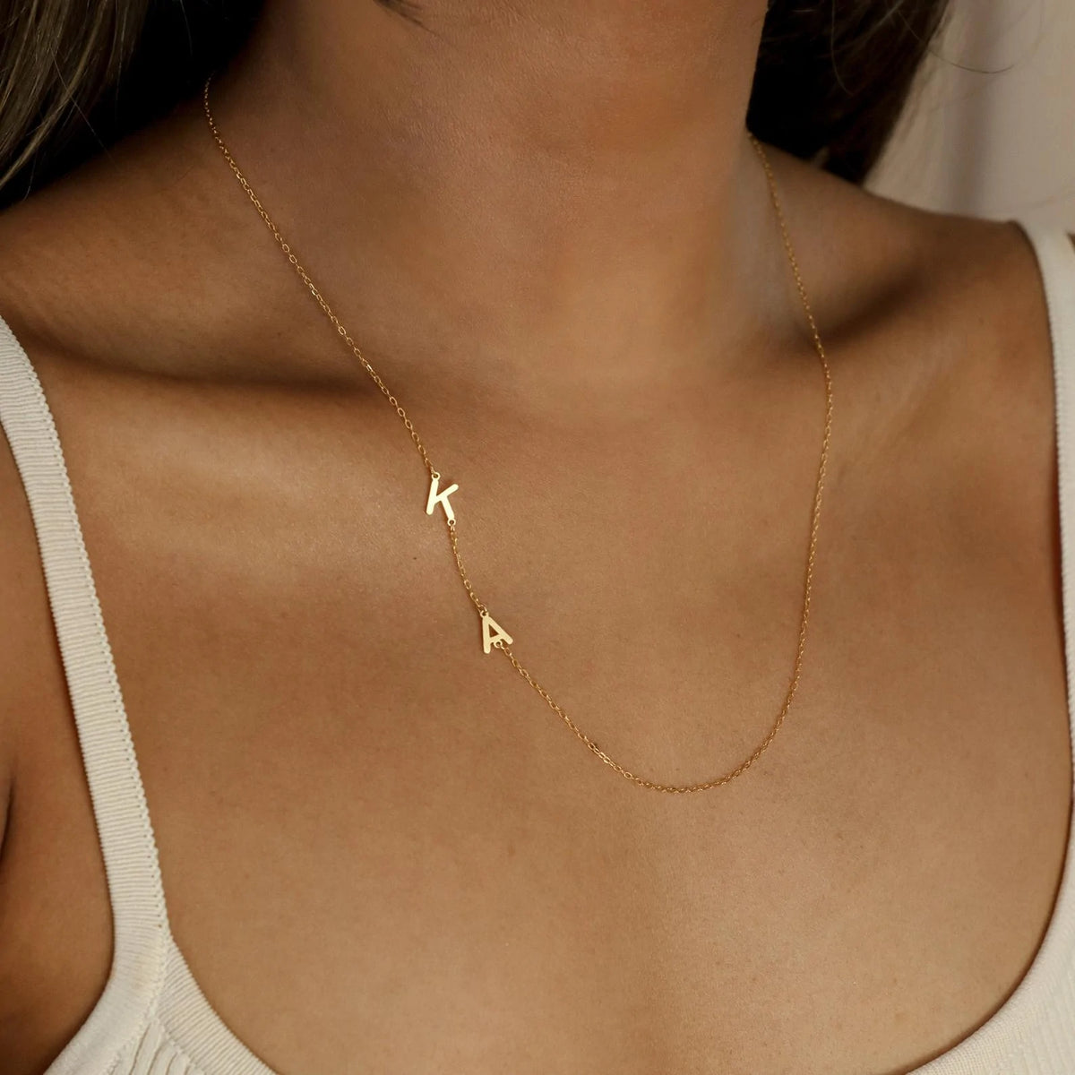 Solid Gold Sideways Initial Necklace (78378D)