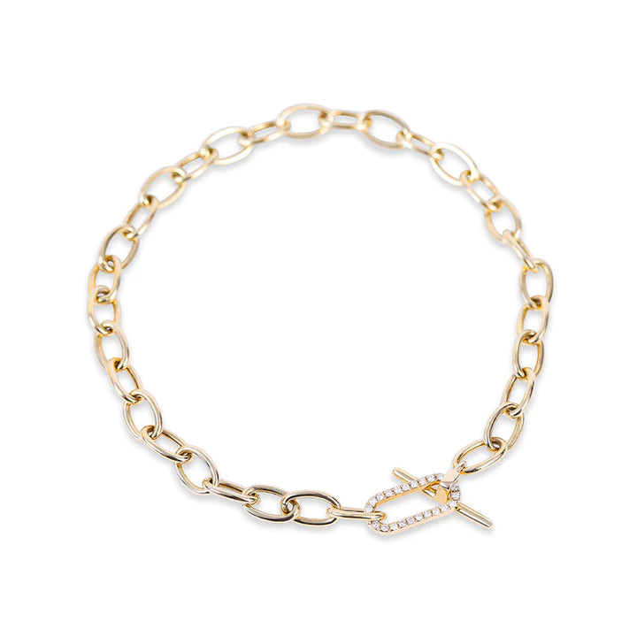 Solid Gold With Diamond Link Toggle Bracelet (B56211)