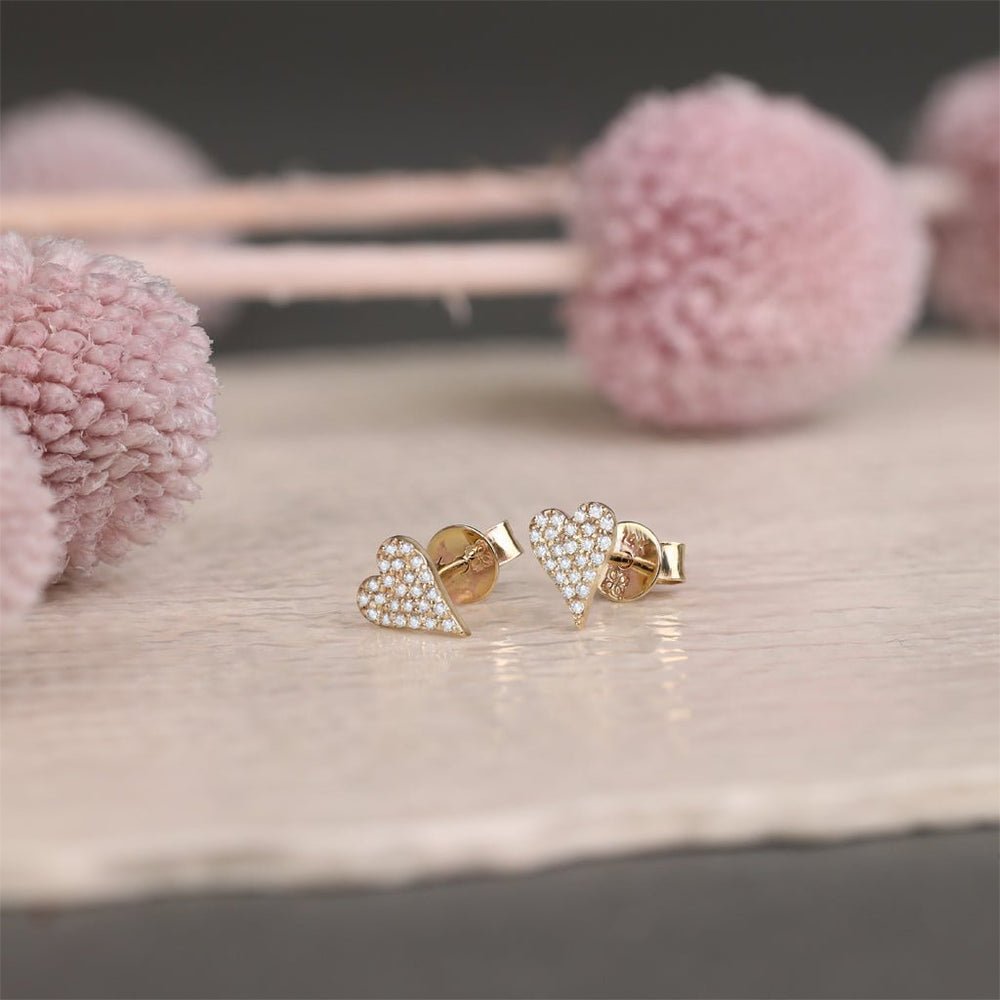 Solid Gold Long Diamond Heart Studs