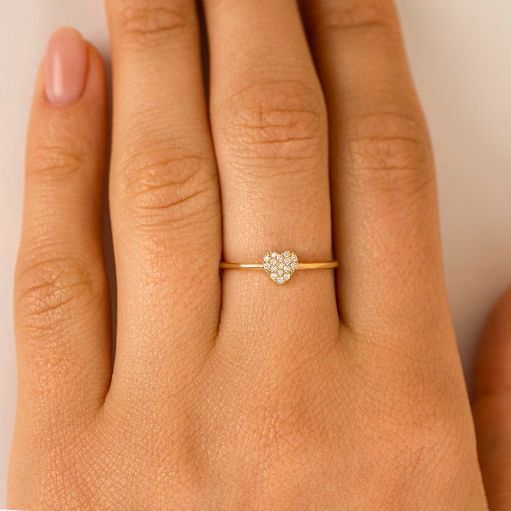 Solid Gold Pave Diamond Heart Ring