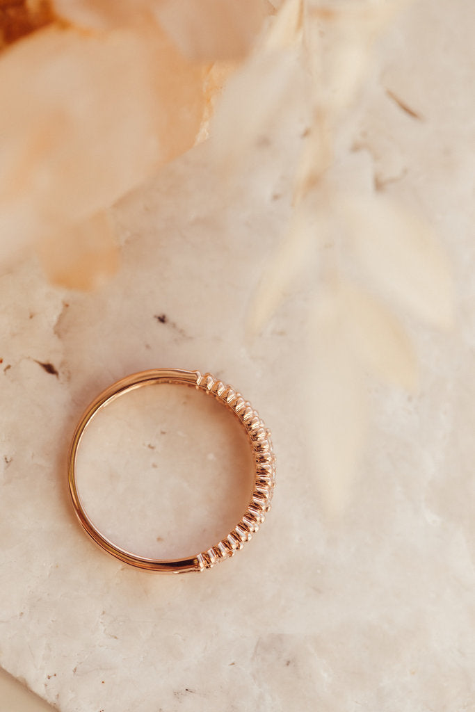 Solid Gold Three Beaded Diamond Band
