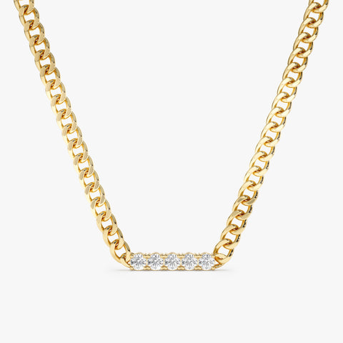 Solid Gold Diamond Bar Cuban Chain Necklace (5FEDB4)