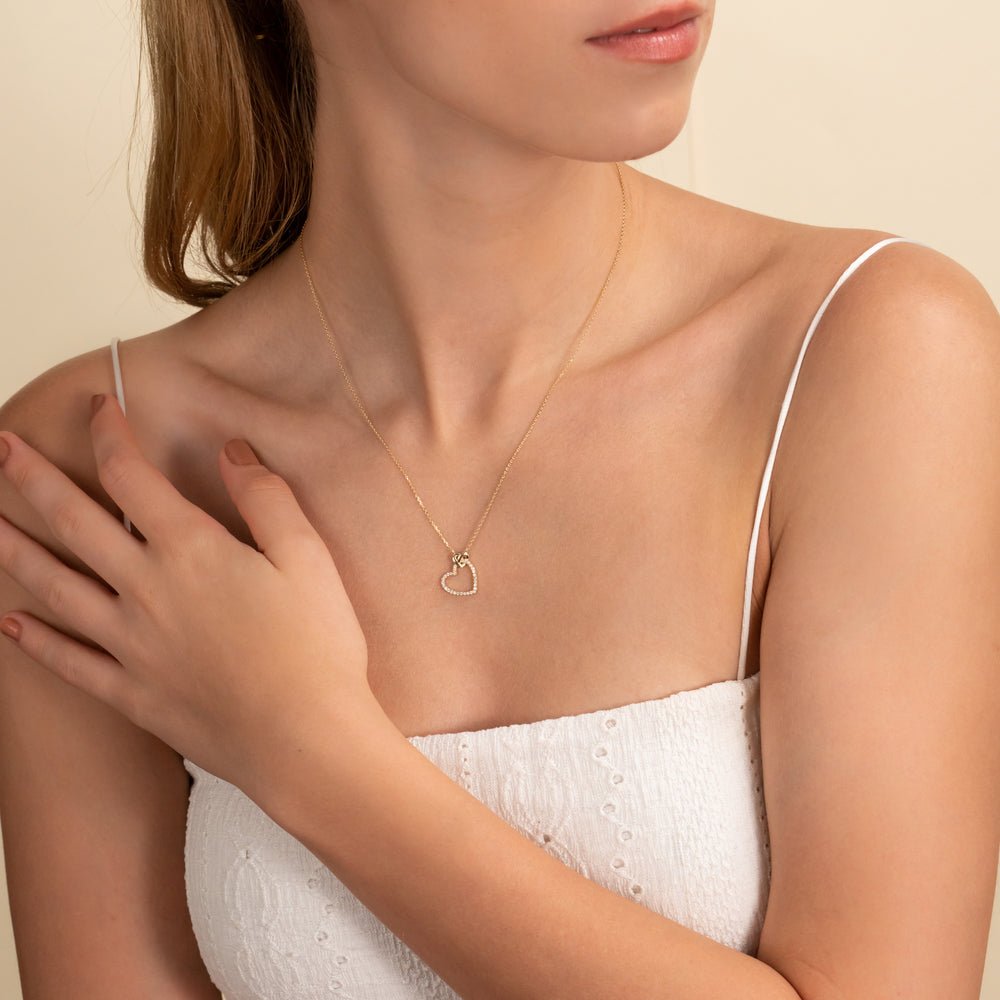 Solid Gold Heart in Heart Diamond Necklace (482A50)