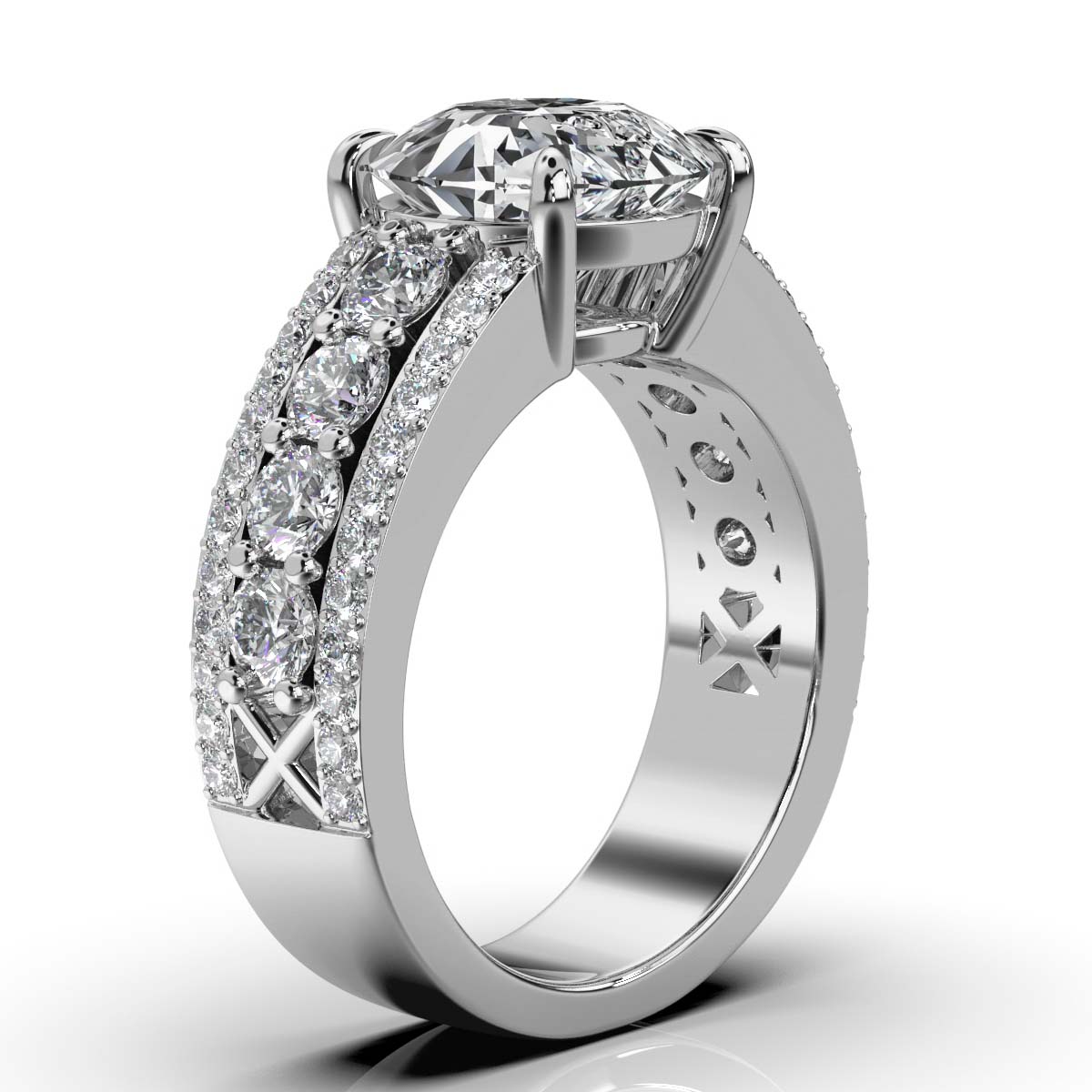 Solid Gold Three-Row Lab Grown Diamond Ring