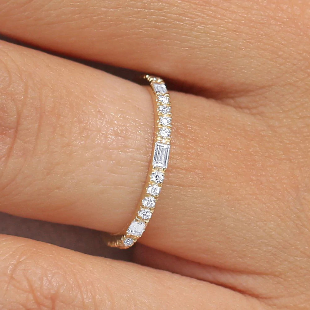 Baguette and Round Cut Moissanite Wedding Band, photo 5