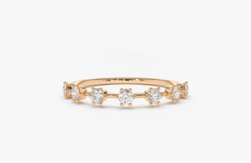 14K Solid Gold Stacking Distance Diamond Band