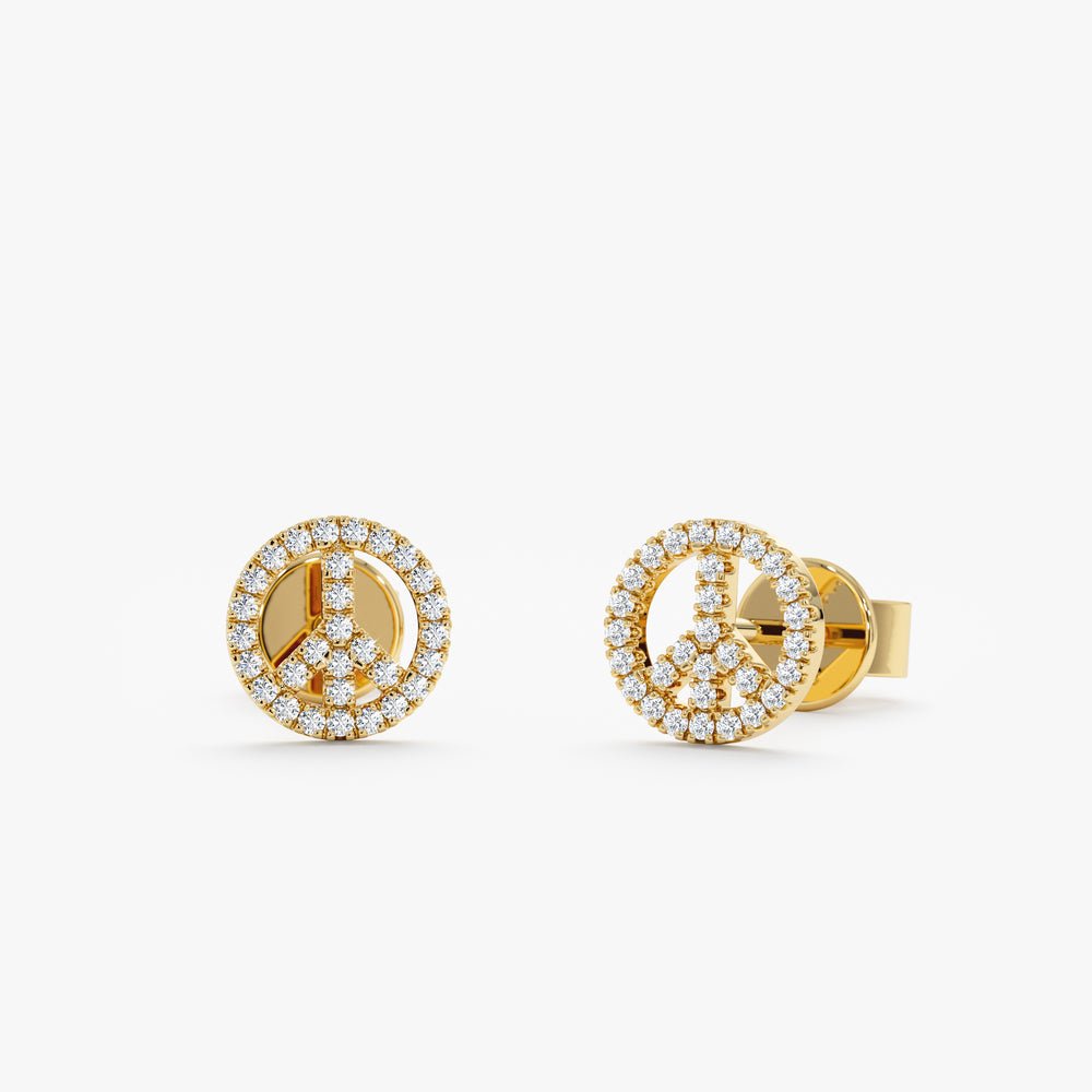 Solid Gold Diamond Peace Sign Studs