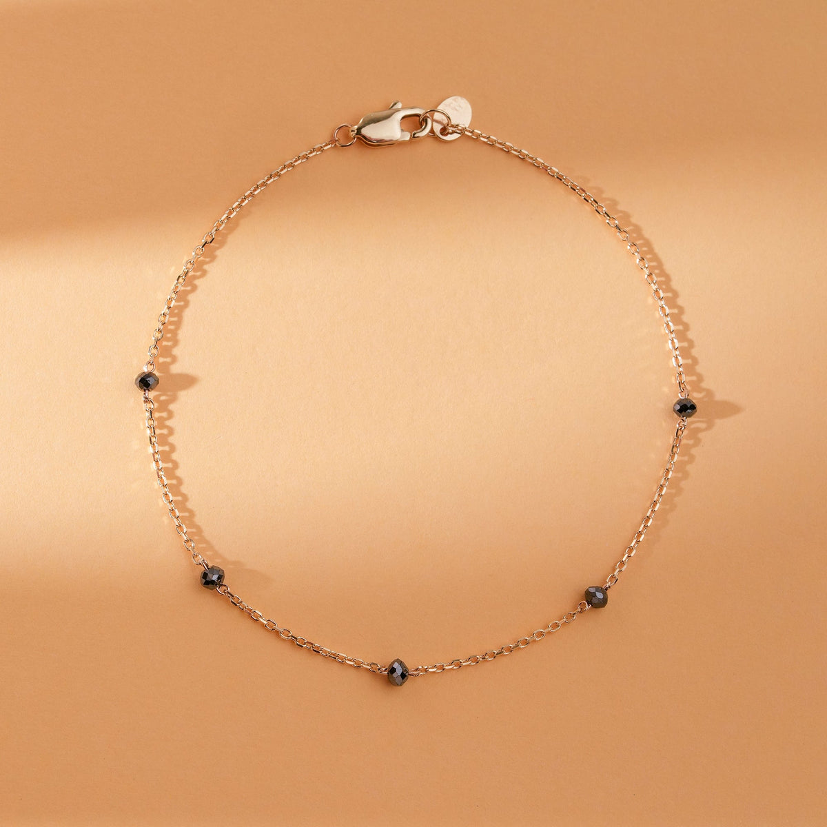 14K Solid Gold Black Diamond Station Bracelet - Style A