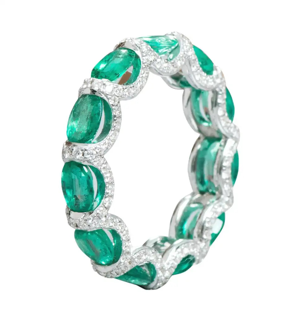 Solid Gold Natural Emerald and Diamond Eternity Band