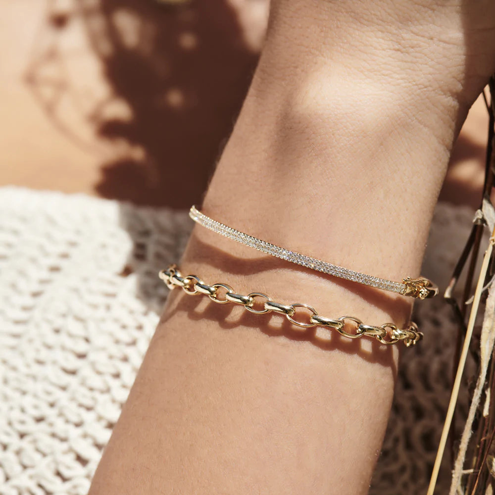 Solid Gold Two Pave Diamond Bangle Bracelet