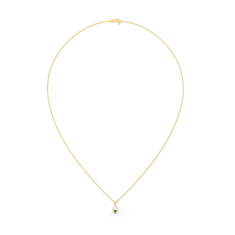 Solid Gold Natural Solitaire Emerald Necklace