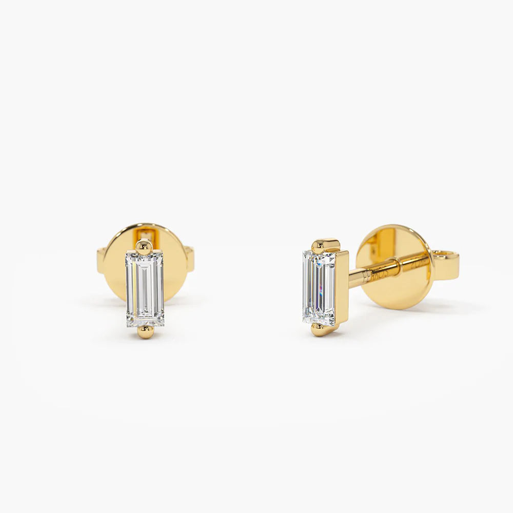 Solid Gold Mini Baguette Diamond Studs