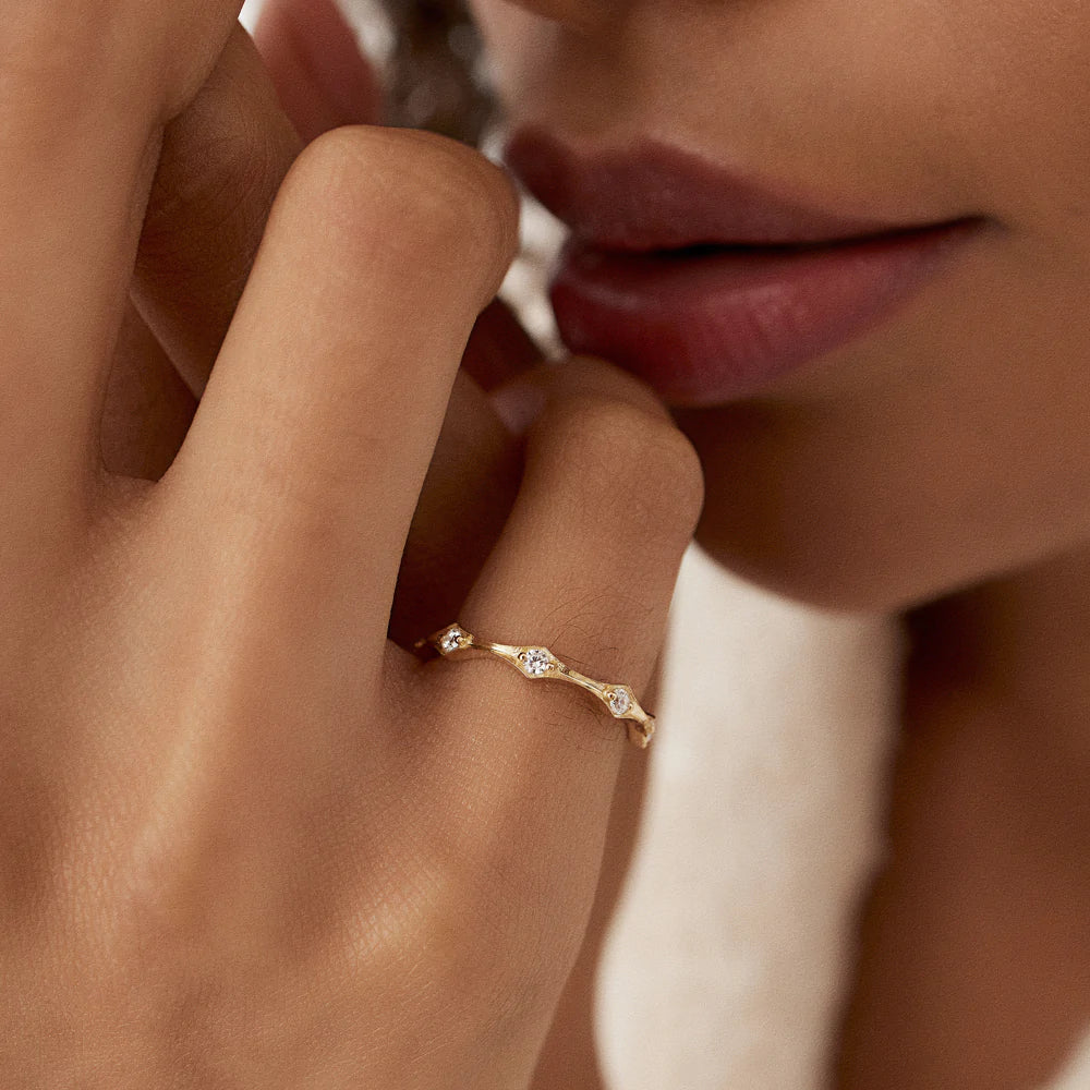 Solid Gold Stackable Arte Deco Diamond Wedding Band