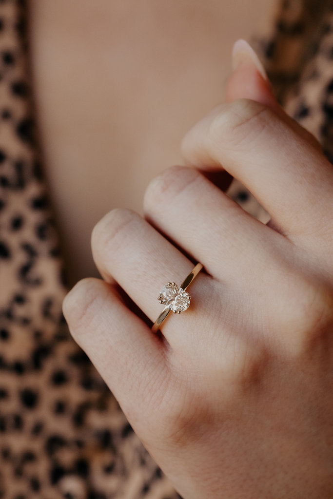 Solid Gold Lab-Grown Diamond Oval Double Prong Solitaire Ring