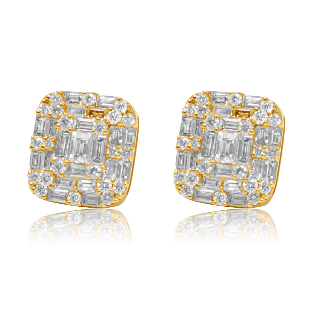 Solid Gold Diamond Illusion Square Stud Earring