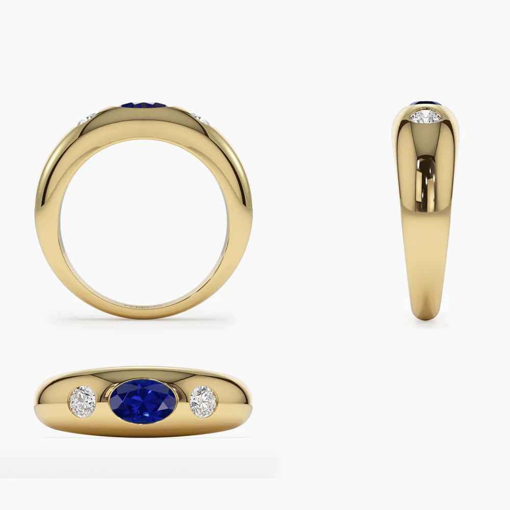 Solid Gold Oval Blue Sapphire with Round Lab-Grown Diamond Ring