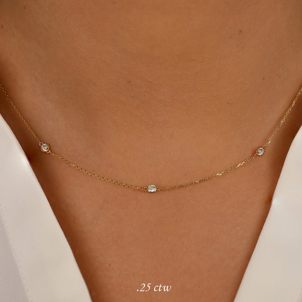 18K Solid Gold Dainty Diamond By The Yard Necklace - Style A